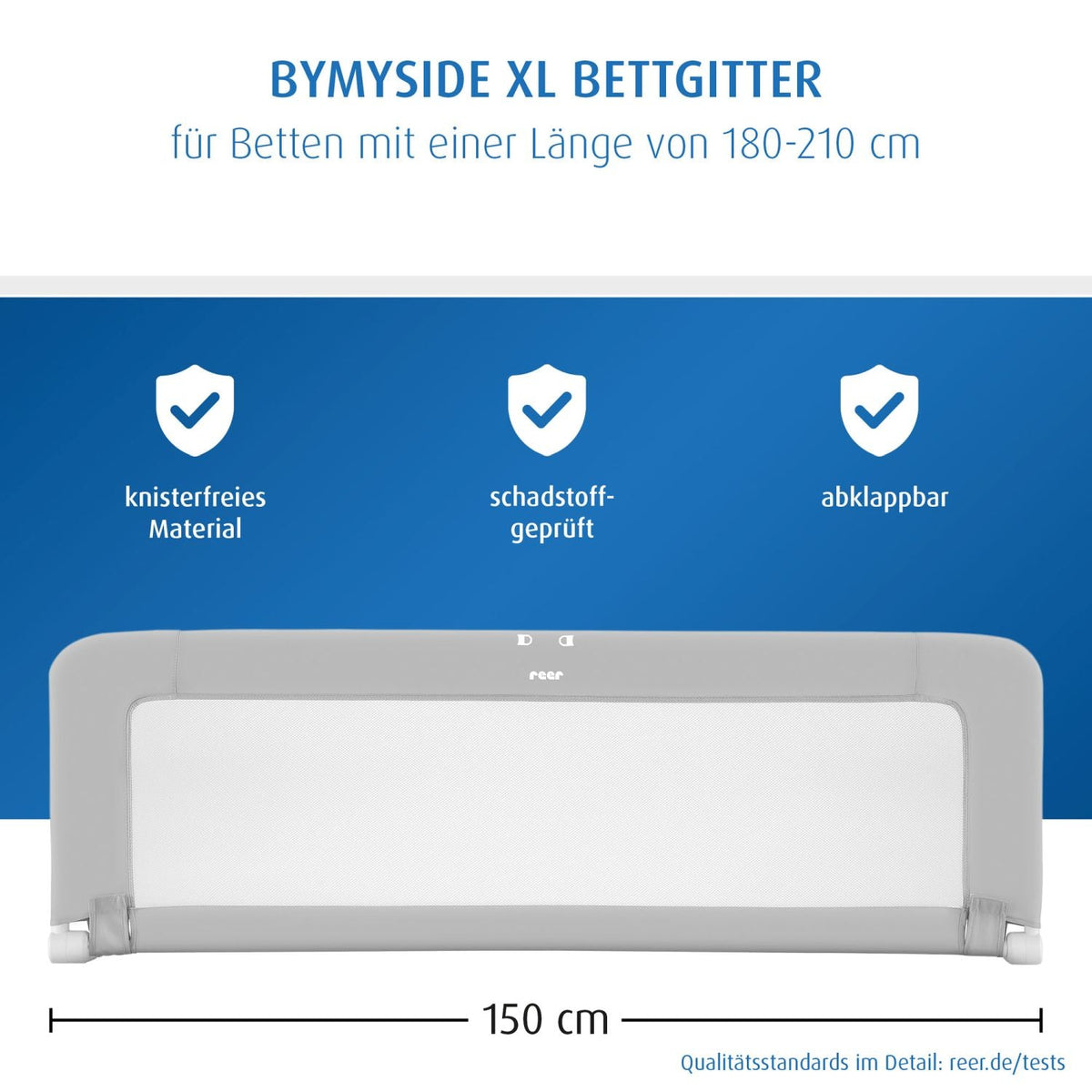 ByMySide bed rail, for beds 180 cm - 210 cm, with fold-down function