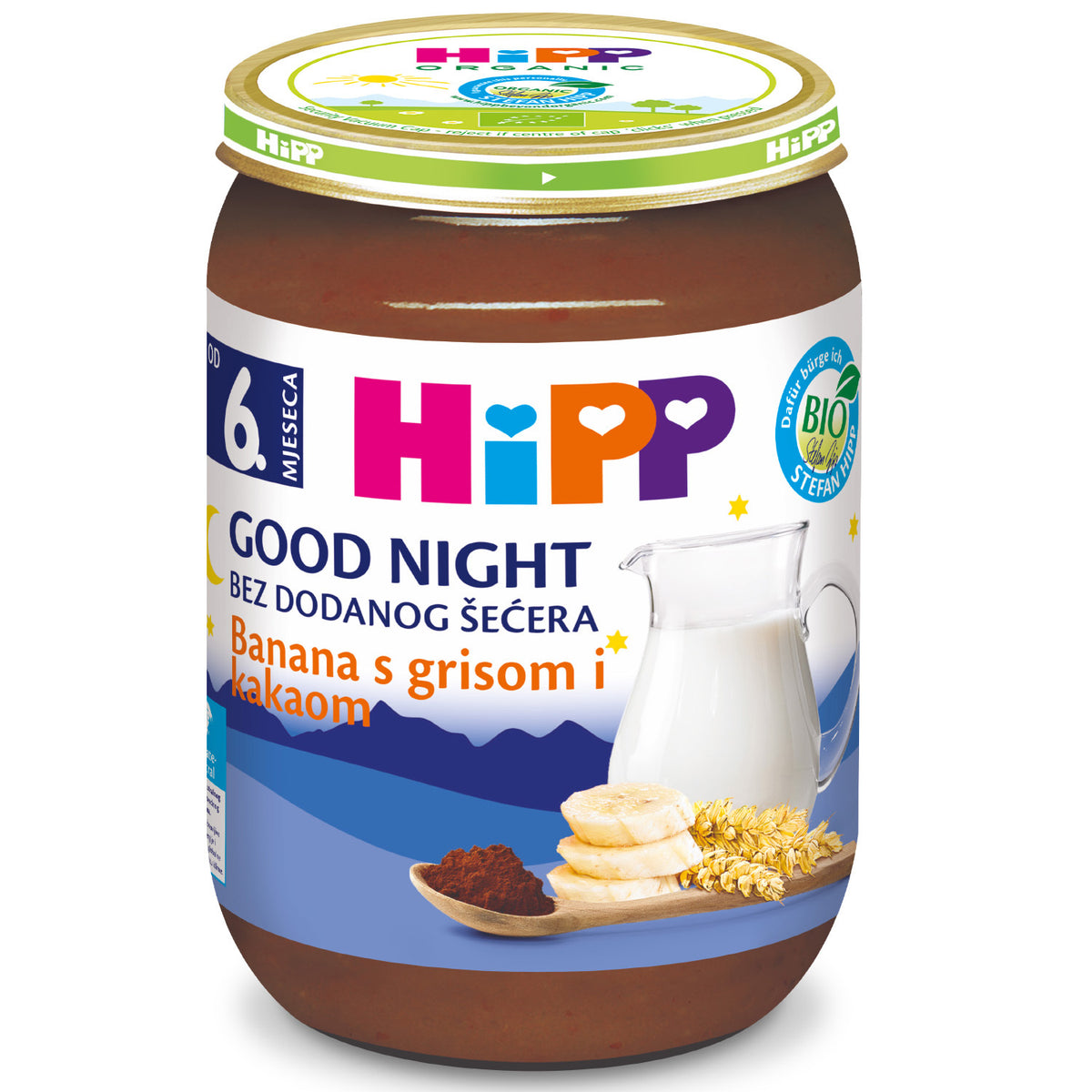 HiPP Bio – Good Night Kašica me Banane, Semolinë dhe Kakao | 190 g (prej 6+ muajsh)