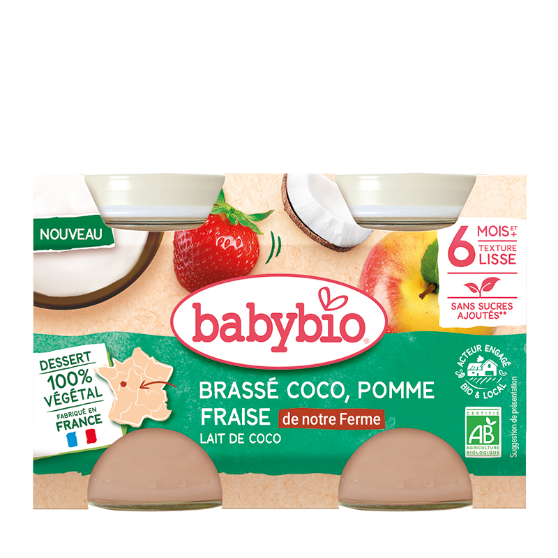 Kos Vegjetal me Kokos, Mollë dhe Luleshtrydhe – Babybio – 6m+