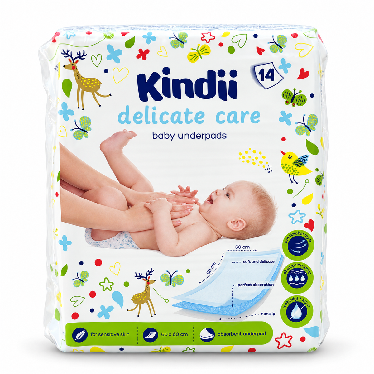 Kindii Delicate Care - Shtresa nderrimi per bebe (x14 cope)
