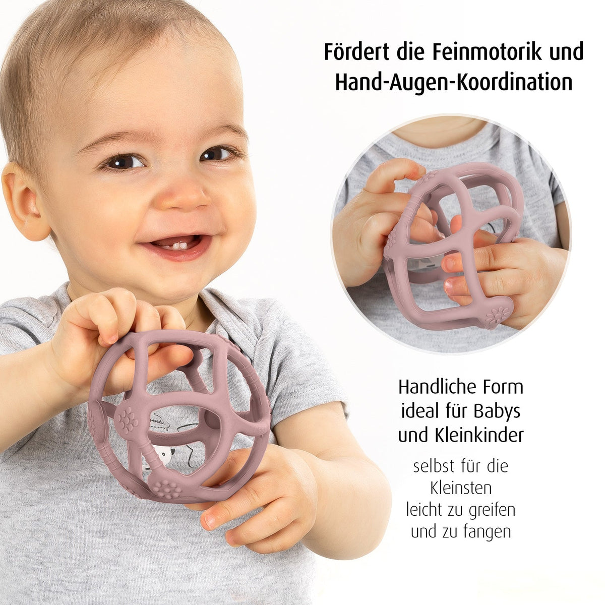 Bite&Play Teething and grip ball, rose