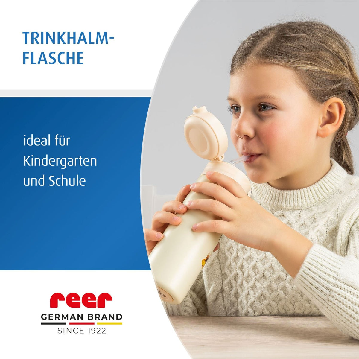 Kids drinking bottle with straw, 350ml, creamwhite