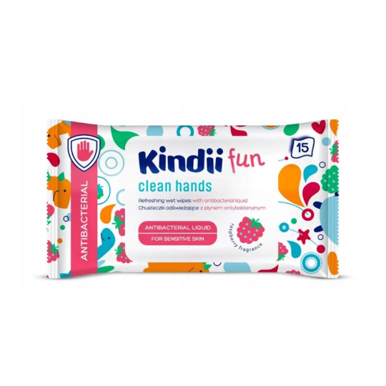 Cleanic Kindii Hygienics Fun Refreshing Wet Wipes Antibacterial ,15pcs