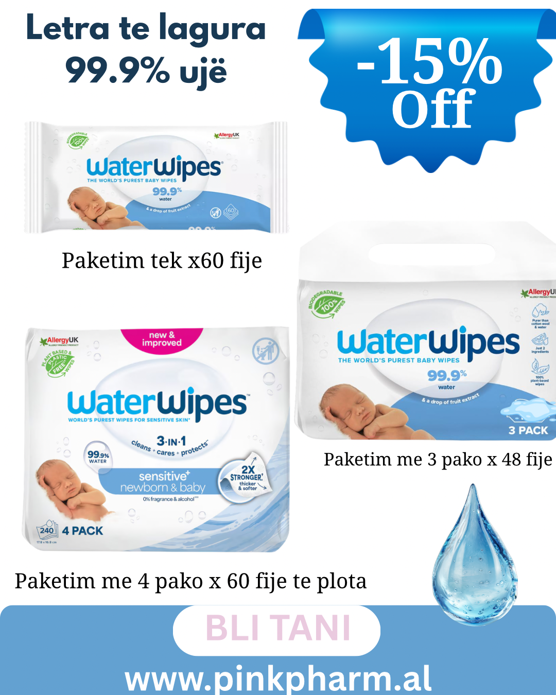 Water WipesPeceta me e paster ne bote per femijet