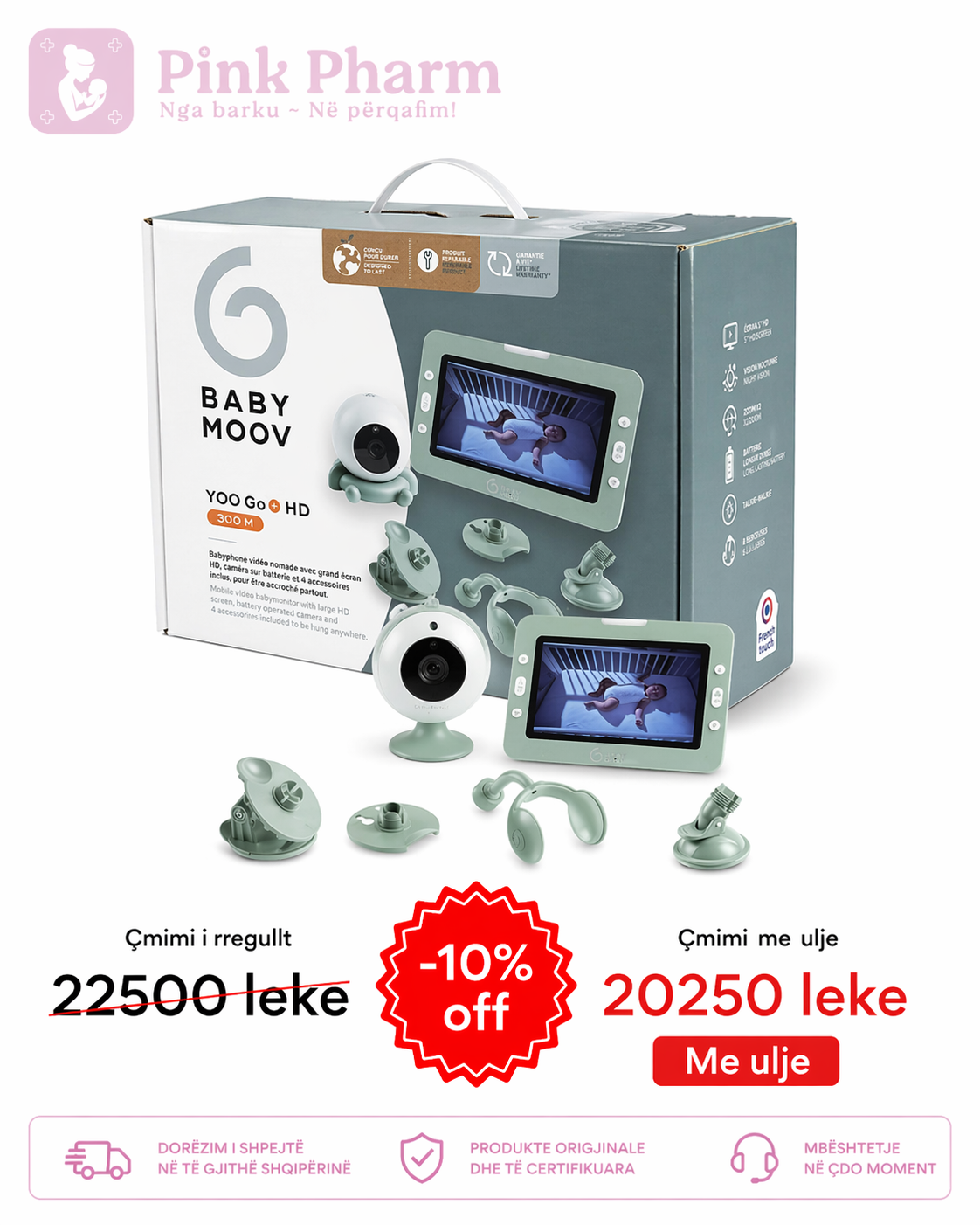 Babymoov You Go+ – Monitor për Foshnje me Video dhe Audio, ( kamera per dhomen e bebeve ) Rreze deri në 300 metra