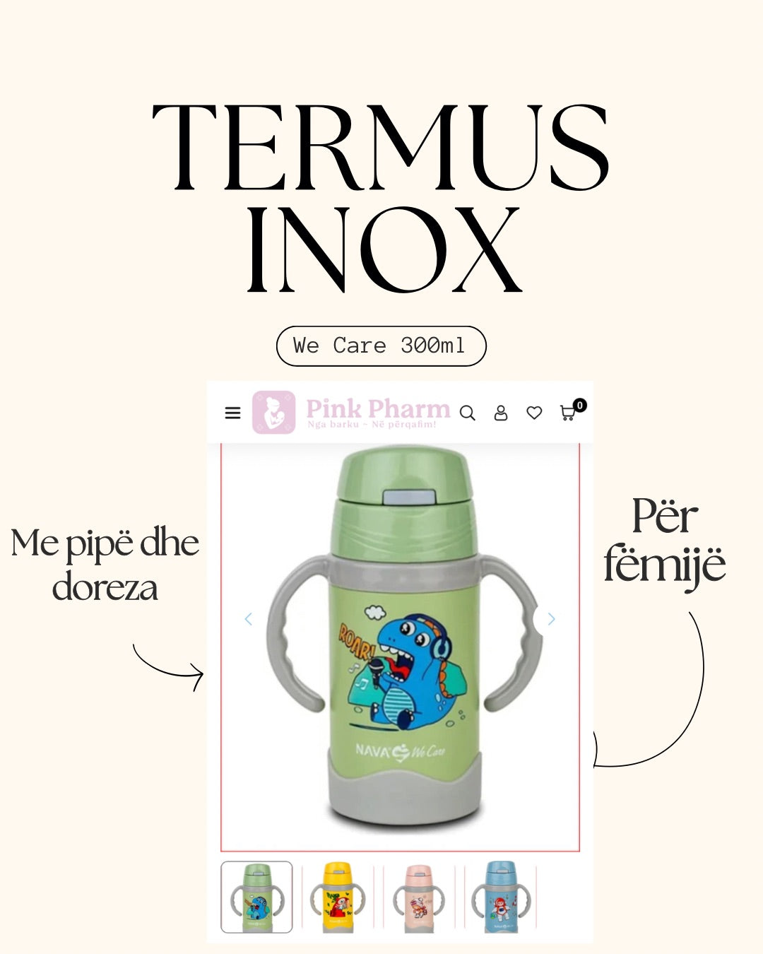 NAVA We Care - Shishe termus me pipe dhe doreza per femije 300ml