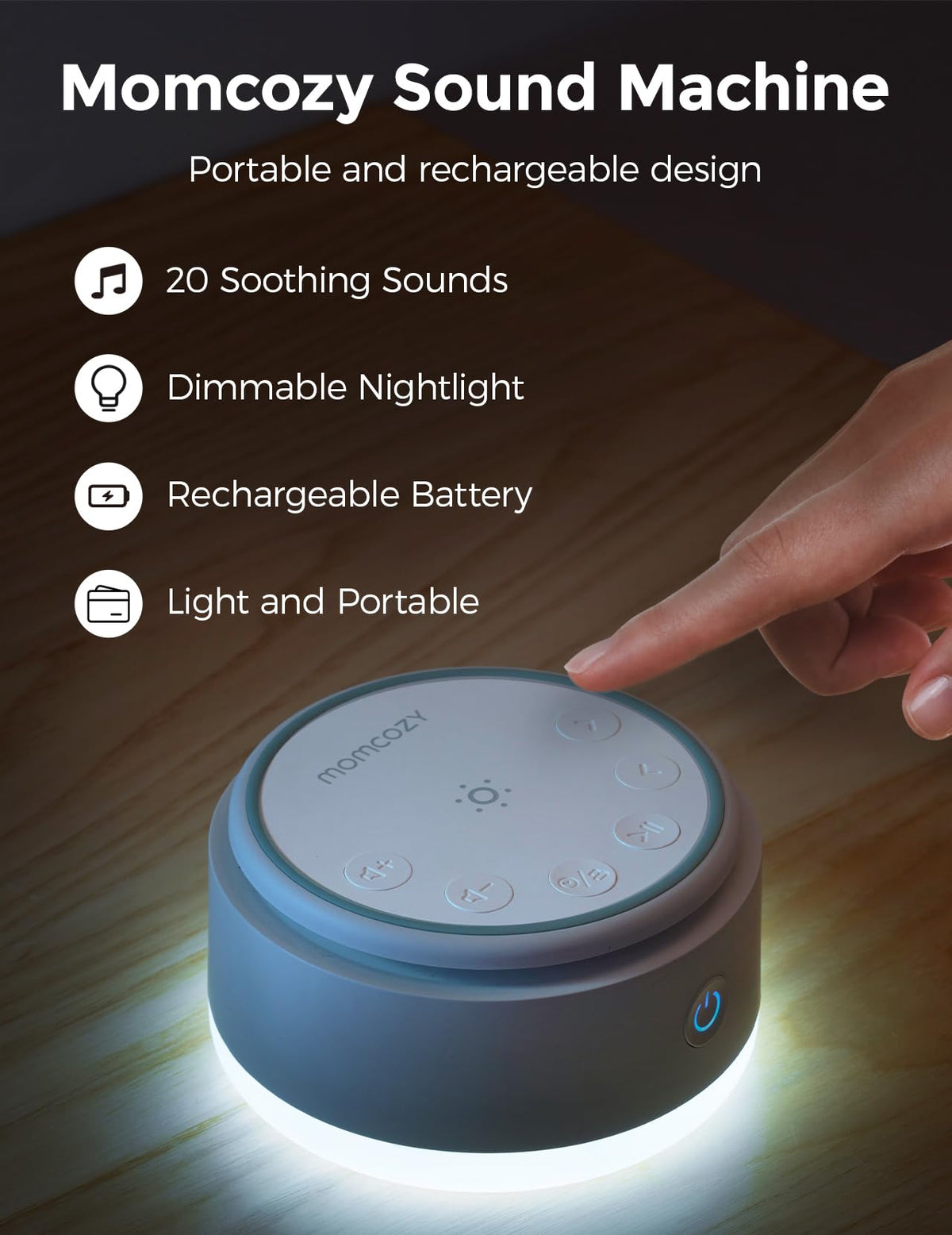 Momcozy - Portable White Noise Machine & Touch Night Light