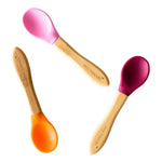 Eco Rascals- BAMBOO SPOONS luge x3 bambuje dhe silikoni per ushqimin e bebushave