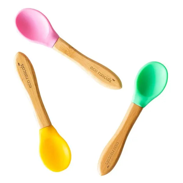 Eco Rascals- BAMBOO SPOONS luge x3 bambuje dhe silikoni per ushqimin e bebushave