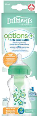 Shishe 270ml, Anti colic, Options +, model gryke gjere, 0m+, jeshile
