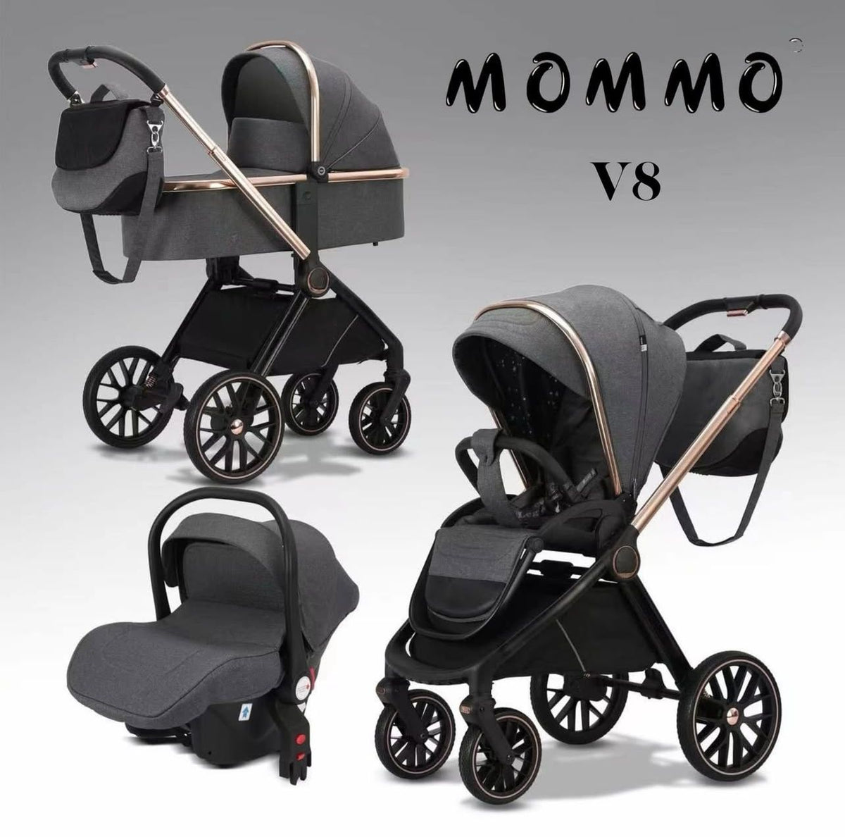 MOMMOV8Karrocë Premium 3 në 1 për Fëmijë