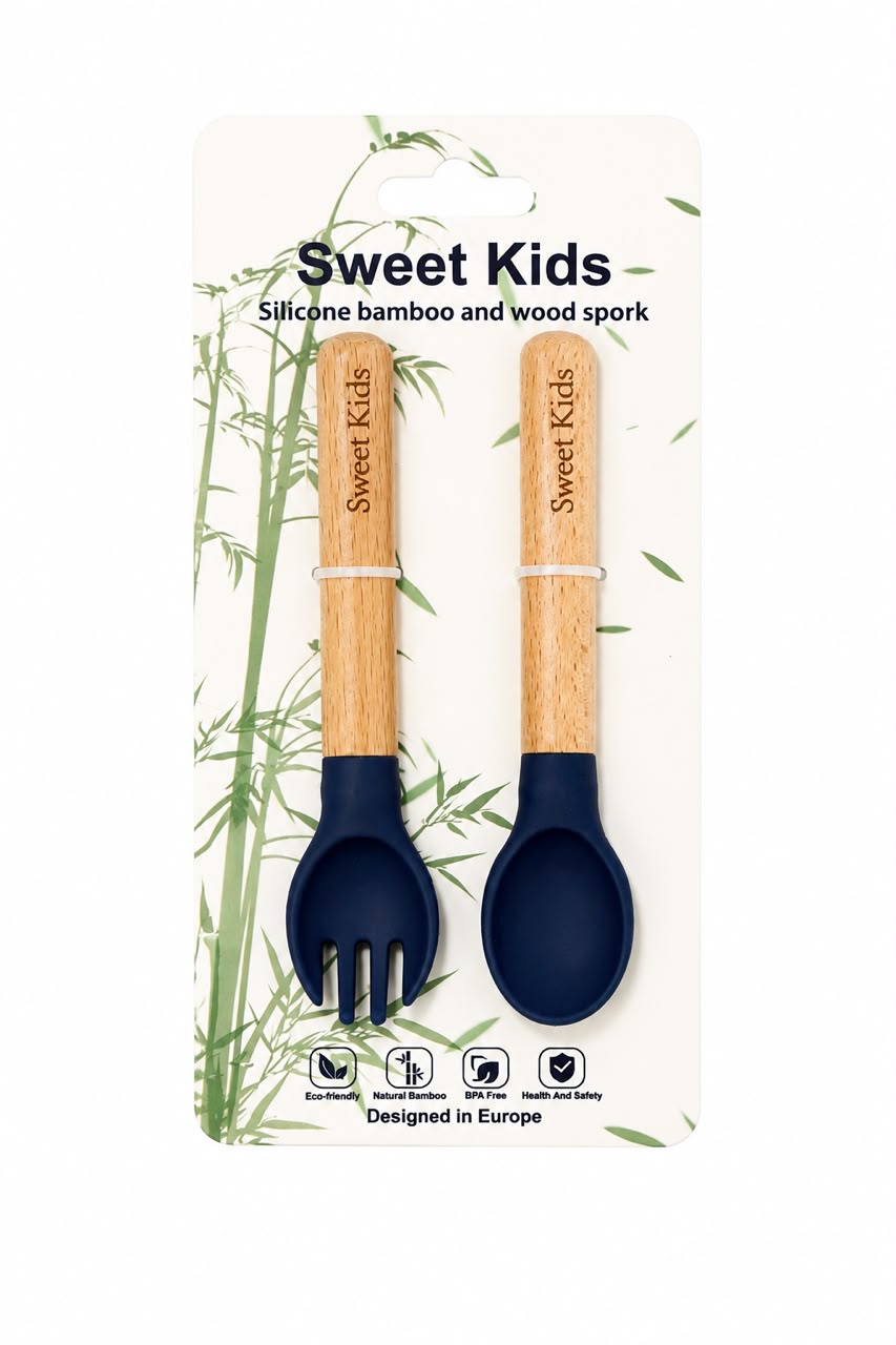 Sweet Kids - Set Lugë &Pirun për Fëmijë (Silikon + Bambu)