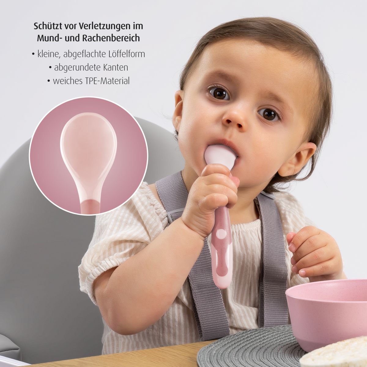 Bendable baby cutlery, pink