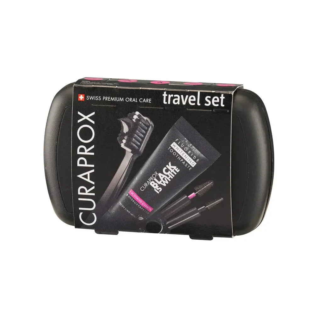 Curaprox Black Is White Travel Set – Set Udhëtimi për Kujdes Oral Zbardhues