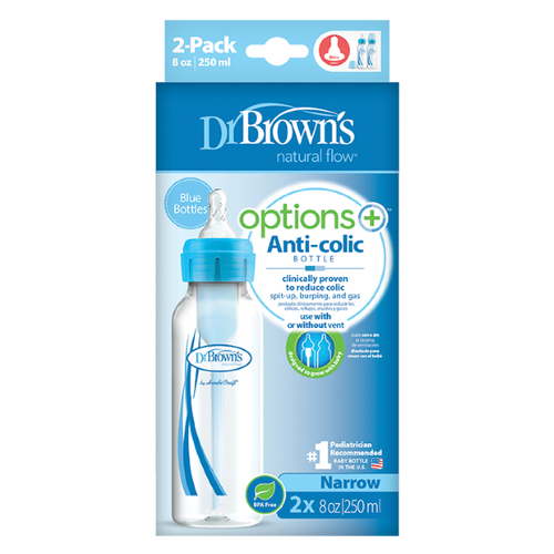 Dr. Brown’s Options+,Biberon Anti – Colic,Gryke ngushte, Blu, 2x250ml Bottle 0m+
