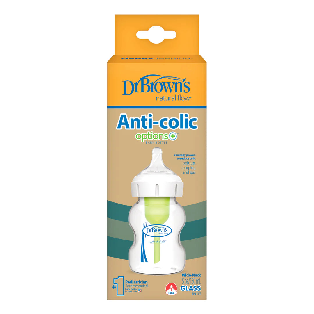 Dr. Brown’s – Biberon Qelqi Anti-Kolikë Options+ me Qafë të Gjerë 0m+