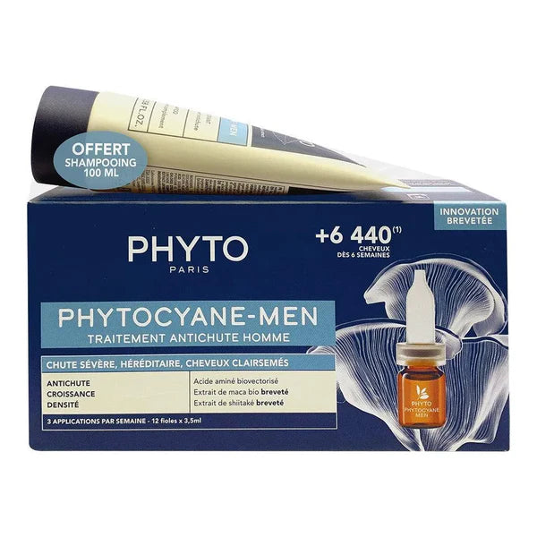 SET PHYTOCYANE MEN Anti-Hair Loss Treatment 12x5ml + Shampoo 100ml Free