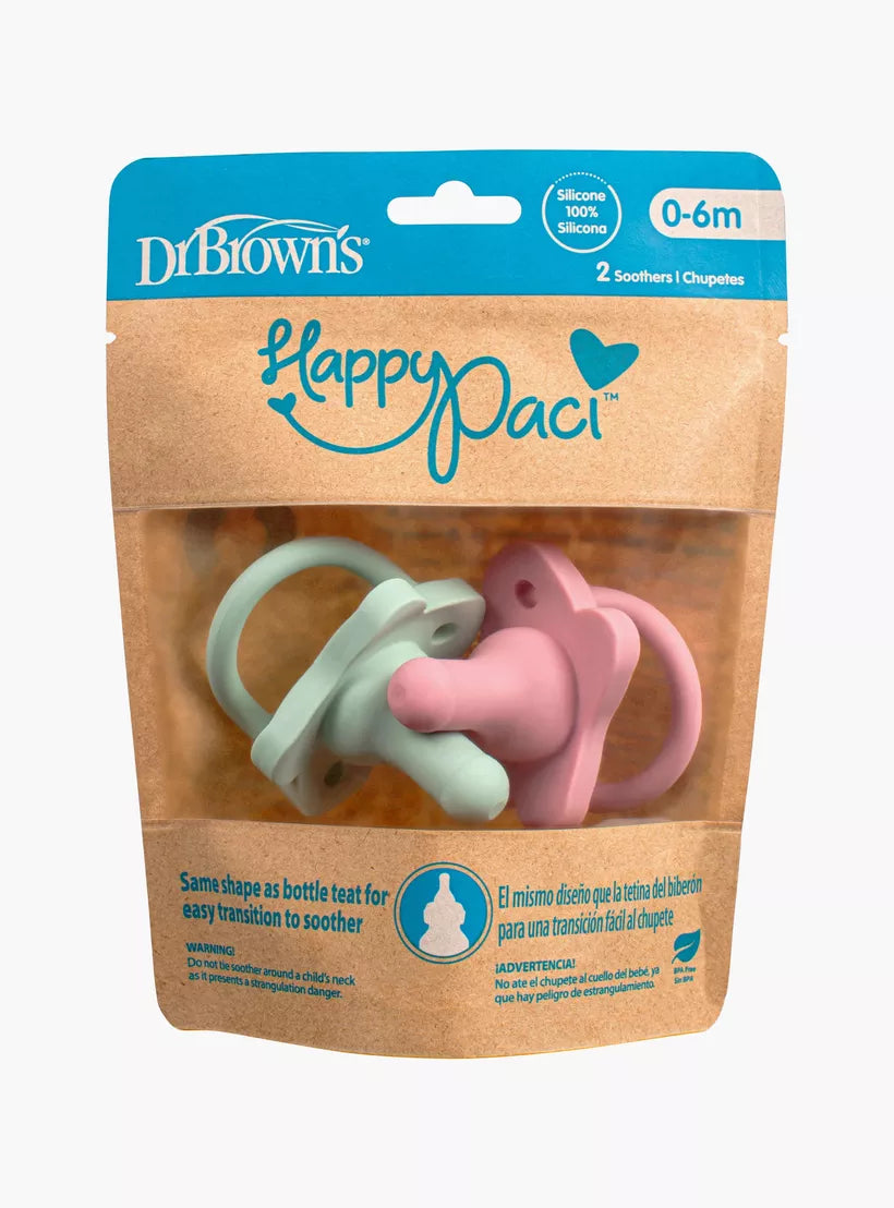 Dr. Brown’s HappyPaci™ –Set 2 Qetësuesish Silikoni për Bebe (0-6m)