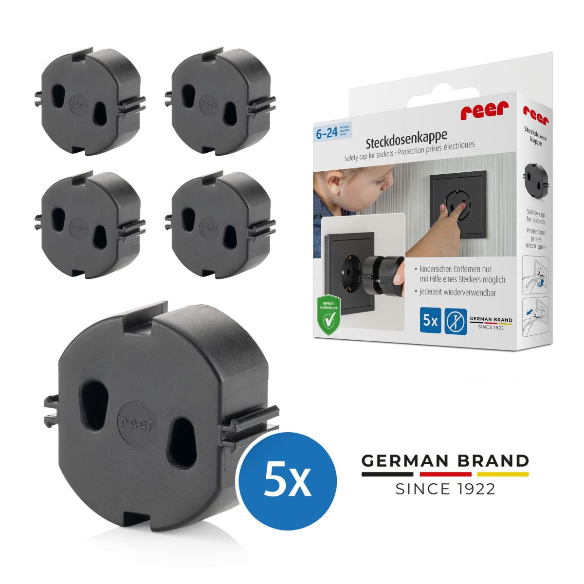 Socket covers, 5 pieces, black