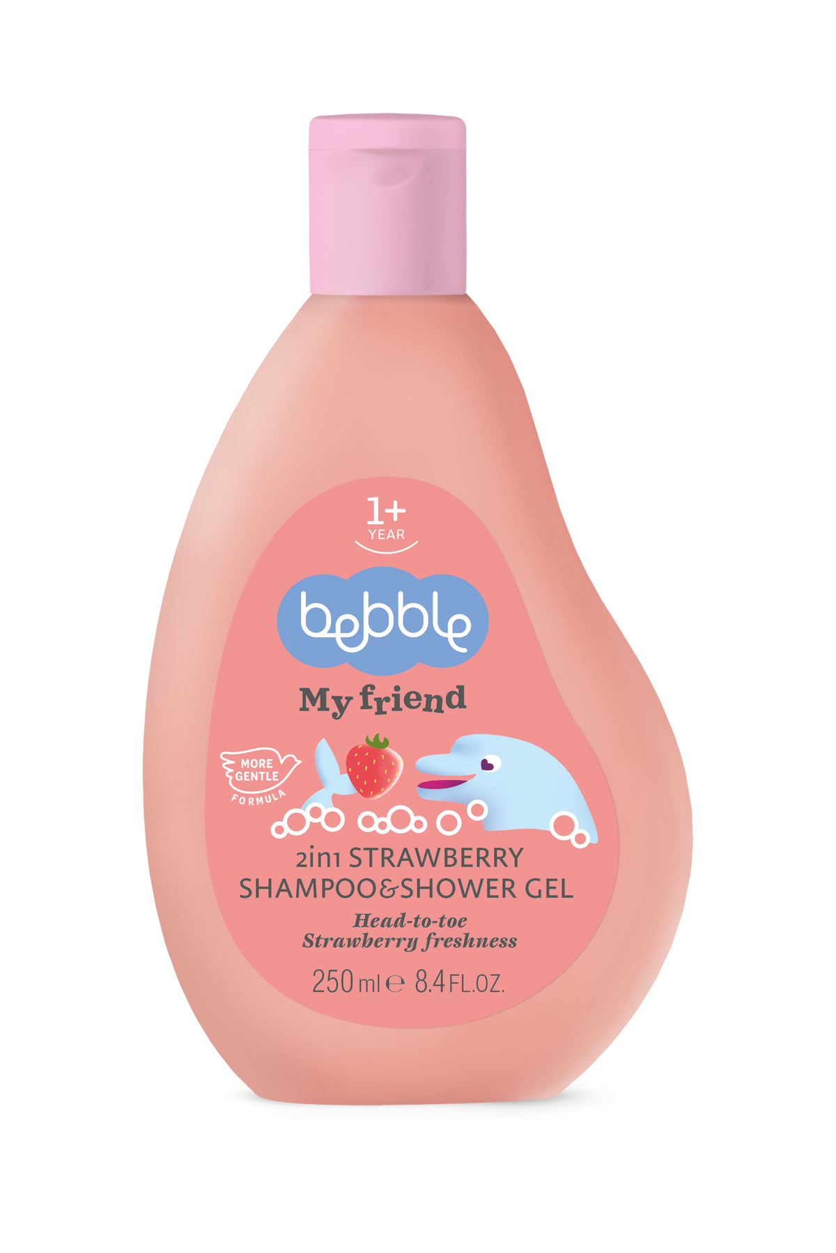 Bebble Shampo dhe xhel me aromë luleshtrydhe për fëmijë 2in1 Strawberry Shampoo & Shower Gel 250ml (1+)