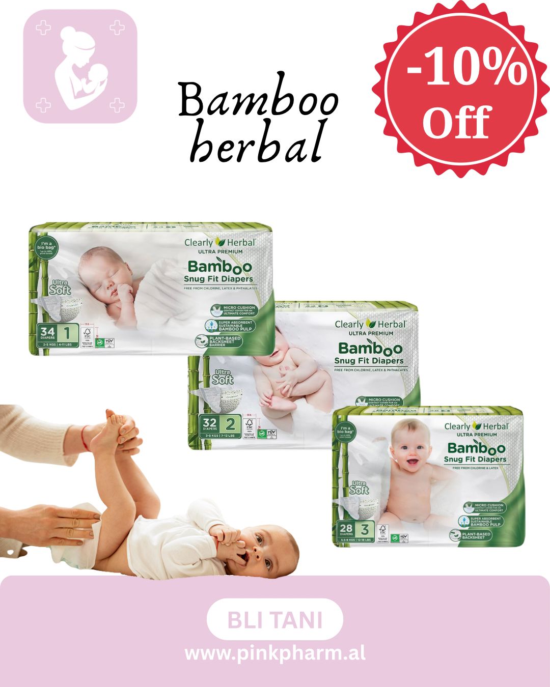 Bamboo herbal– pelena organike per bebe prej bambuje