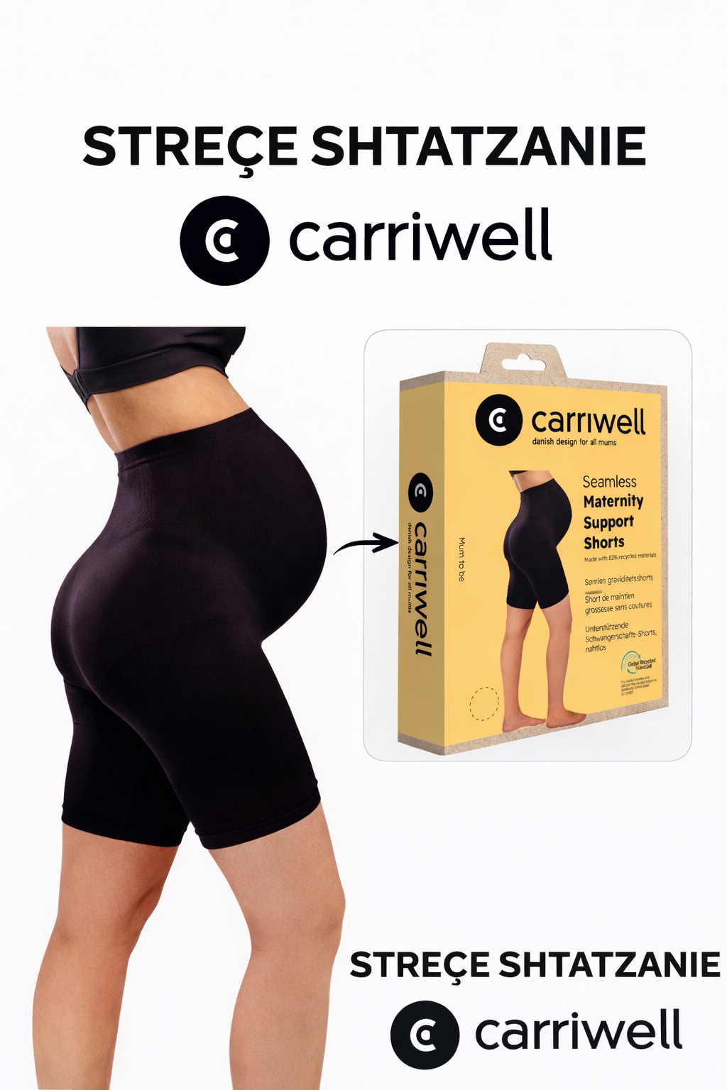 Maternity Support Shorts Recycled – Black (Streçe të shkurtra shtatzënie)