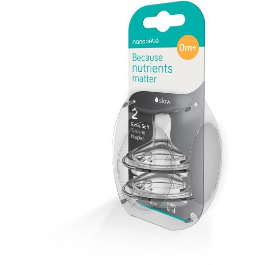 Nanobebe - Silicone teats 0m+ ,2cope