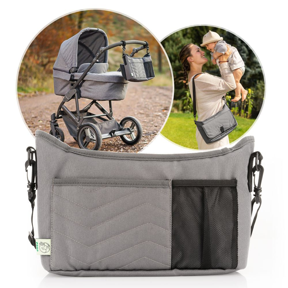 Growing stroller organiser with changing mat