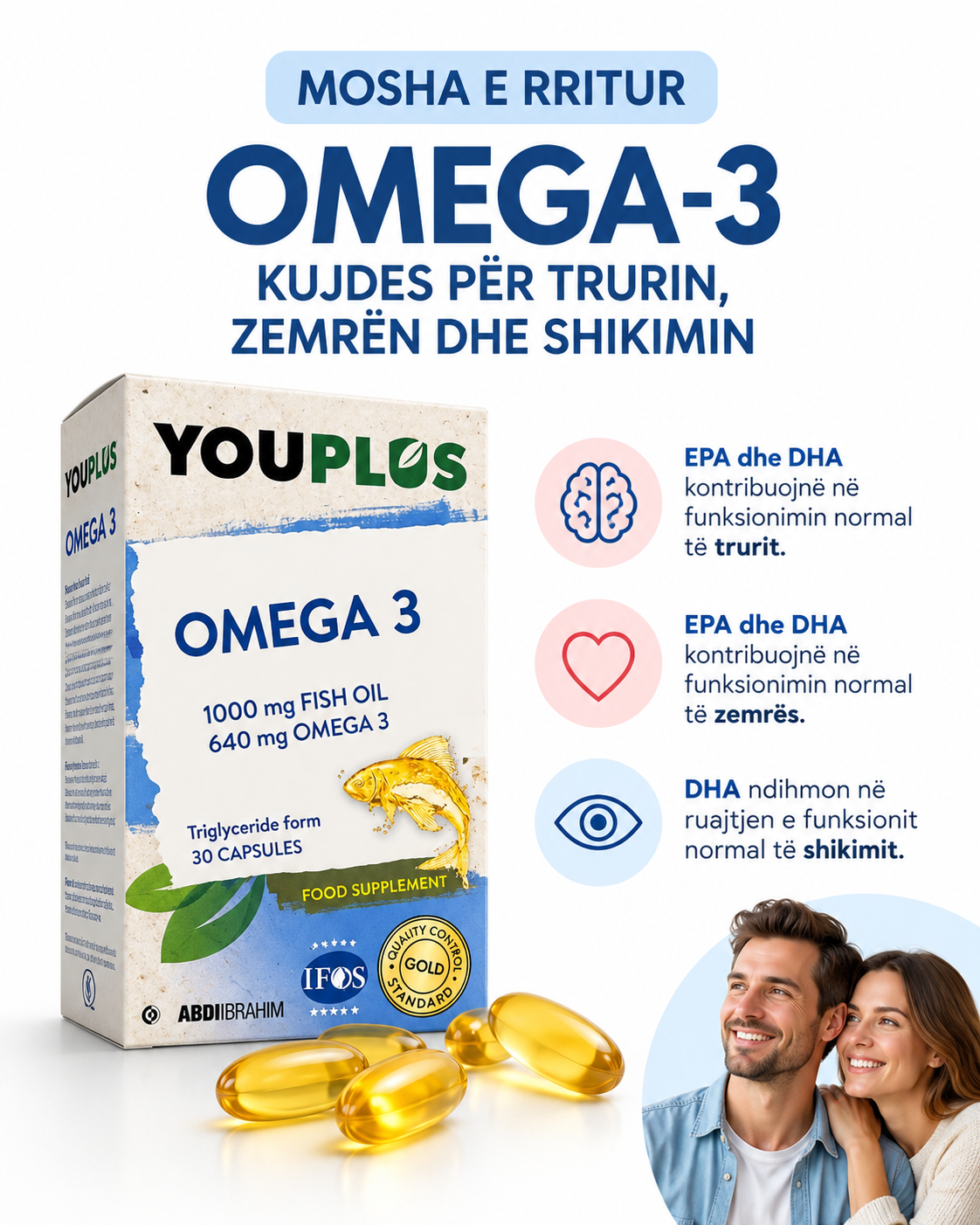 YouPlus Omega 3 – 1000 mg Fish Oil , 30 kapsula