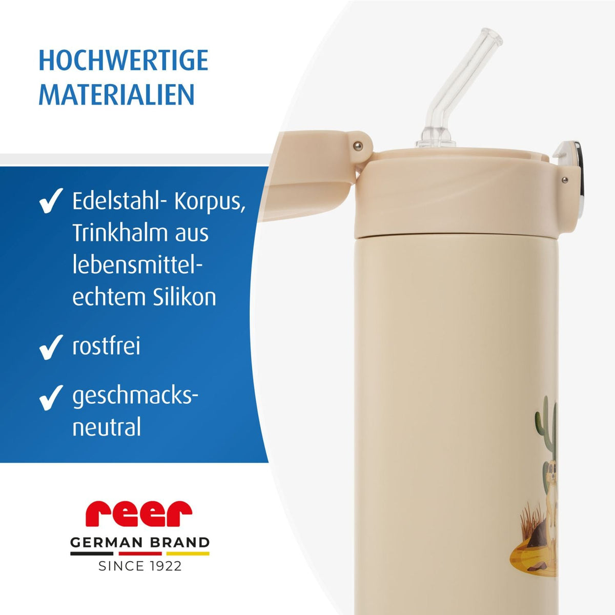Kids drinking bottle with straw, 350ml, creamwhite