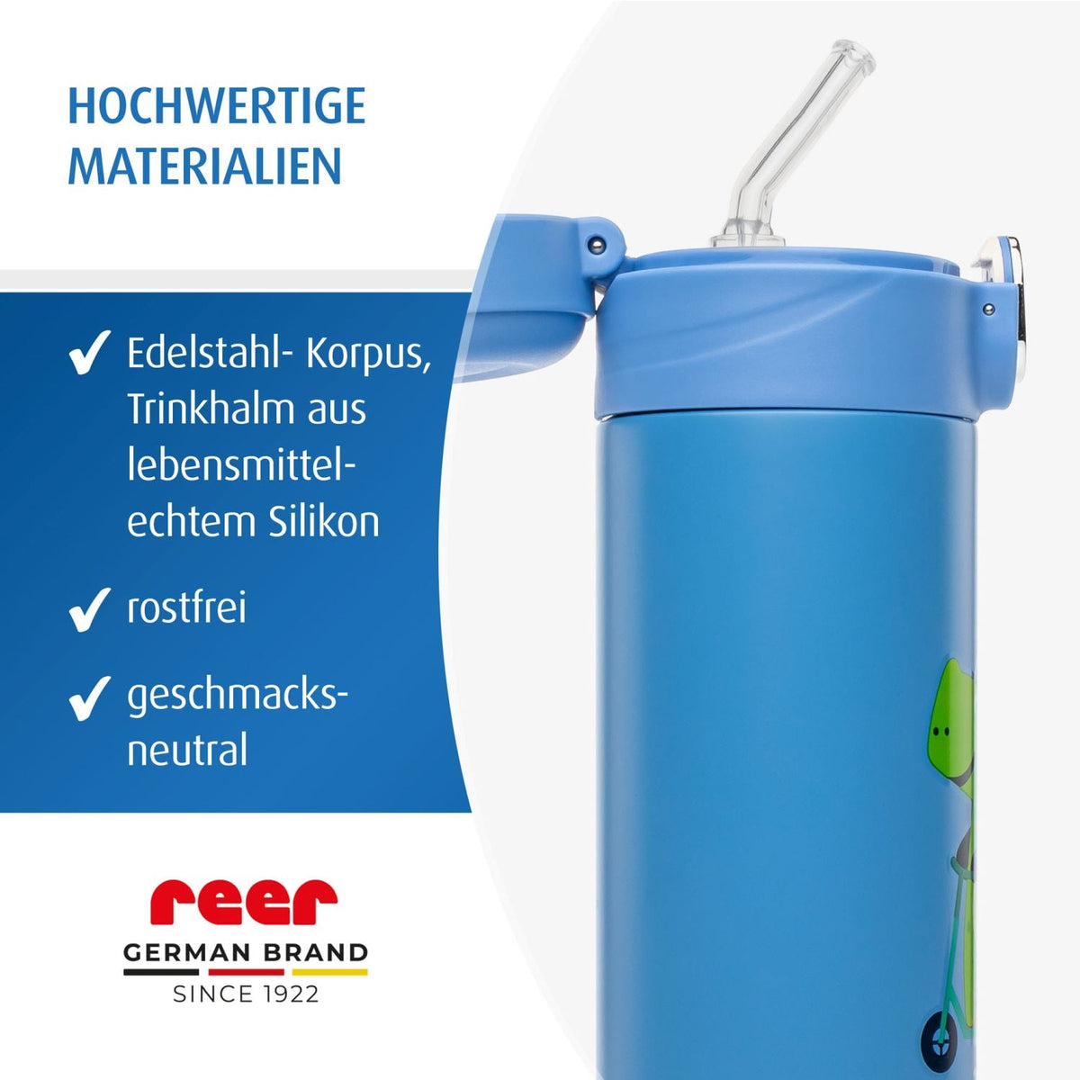 Kids drinking bottle with straw, 350ml, blue