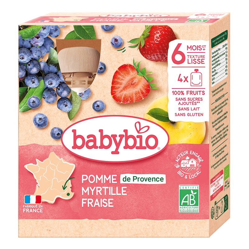 Babybio Apple, Blueberry & Strawberry Pouch +6months 4x90gr