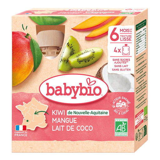 Babybio Kiwi, Mango & Coco Pouch +6months 4x90gr