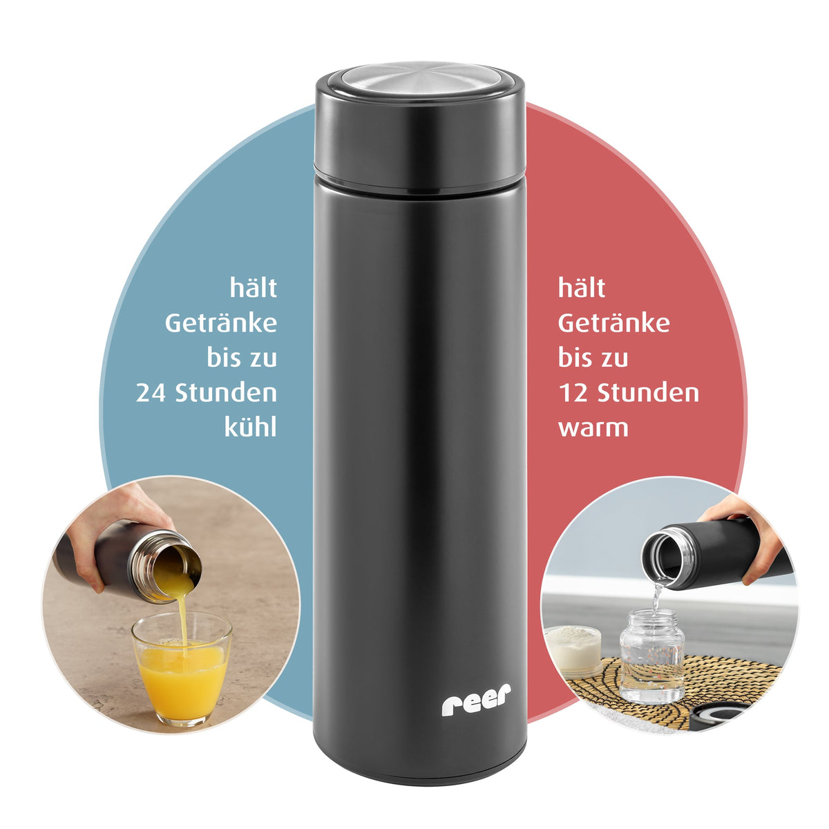 ColourDesign stainless steel vacuum bottle, 450 ml, black