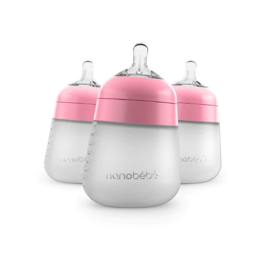 Nanobebe - Silicone Bottles 270ml 3 Pack - Pink