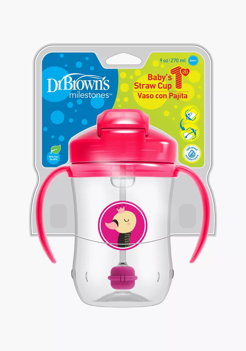 Dr Brown'sGota 270ml per bebe 6m+, me koke te bute,me doreza, ngjyre roze.