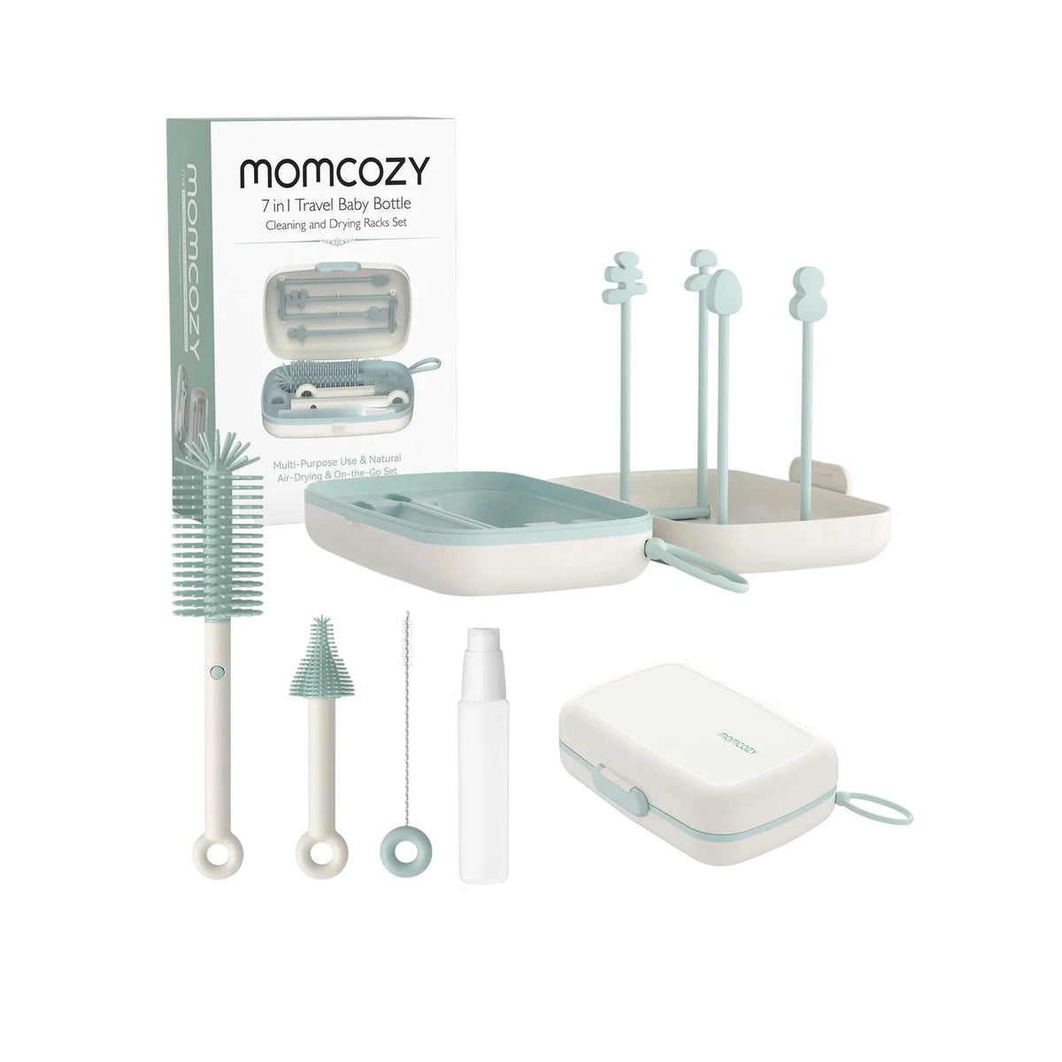 Momcozy - 7-in-1 Travel Baby Bottle Cleaning & Drying Rack Set