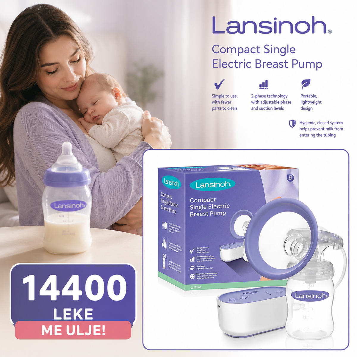Lansinoh-Pompë elektrike me një kokë