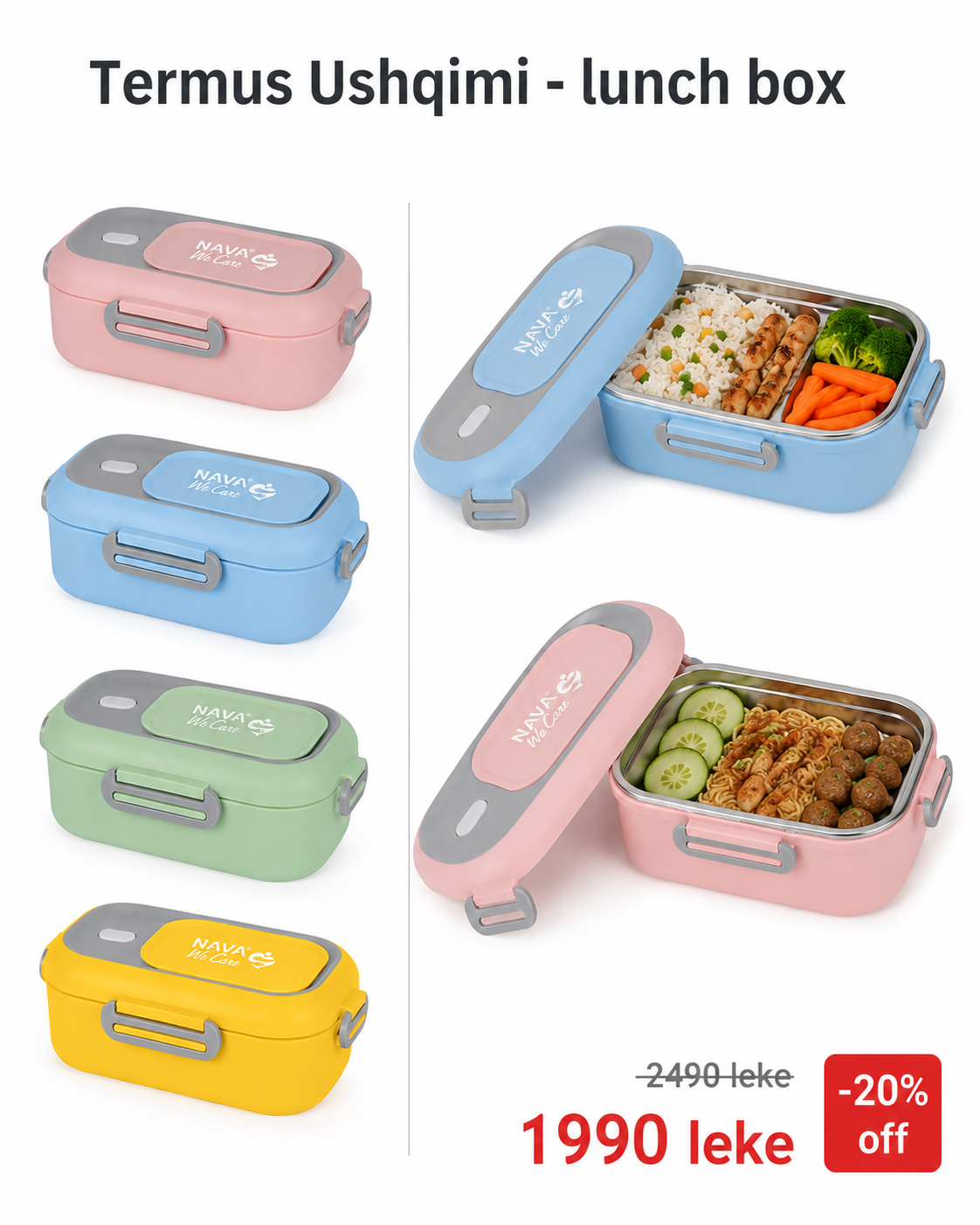 NAVA We Care- Lunch Box 800 ml (me lugë/pirun 2‑në‑1)