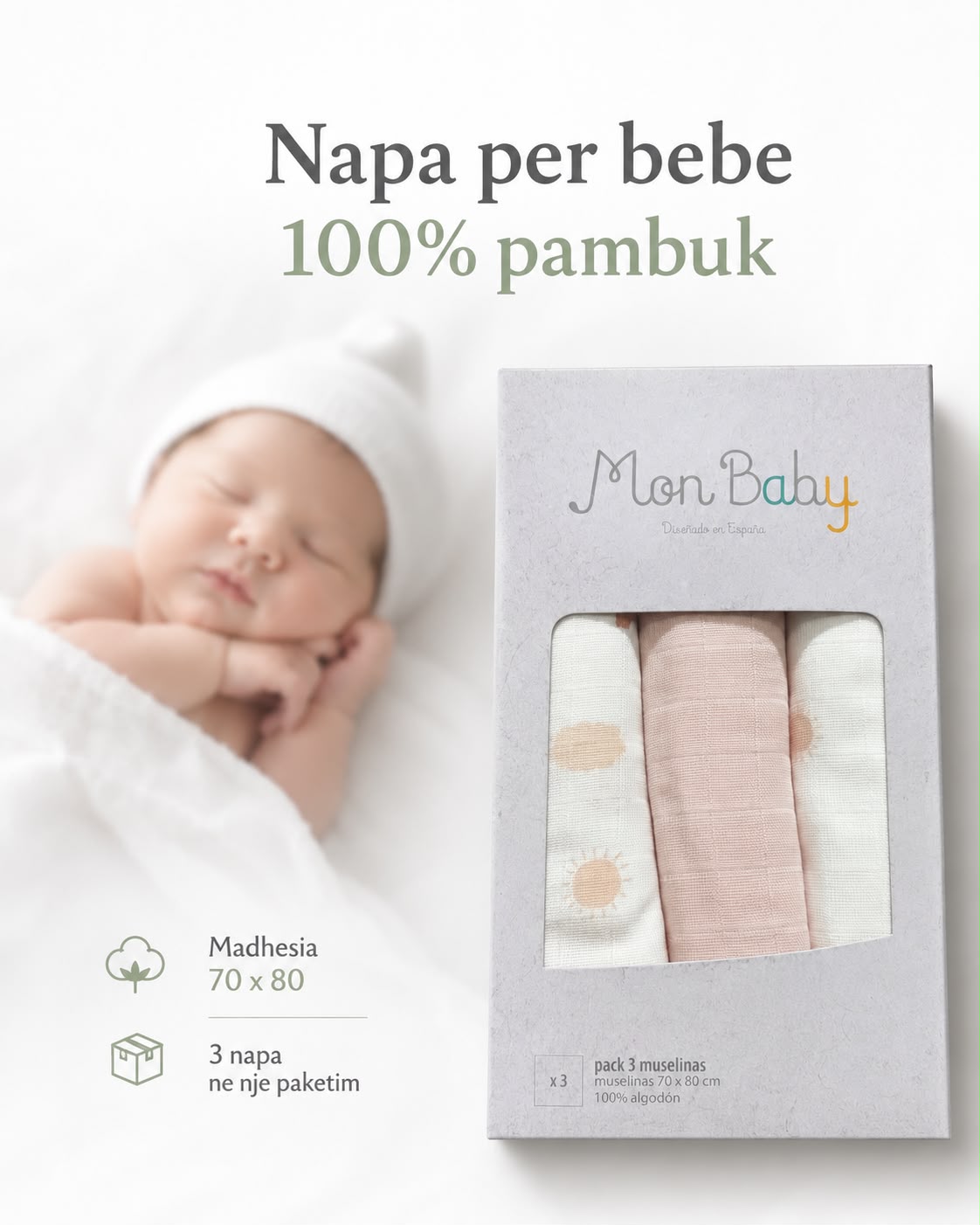 Bimbidreams Napa për Bebe – 100% Pambuk (Set me 3 Copë)