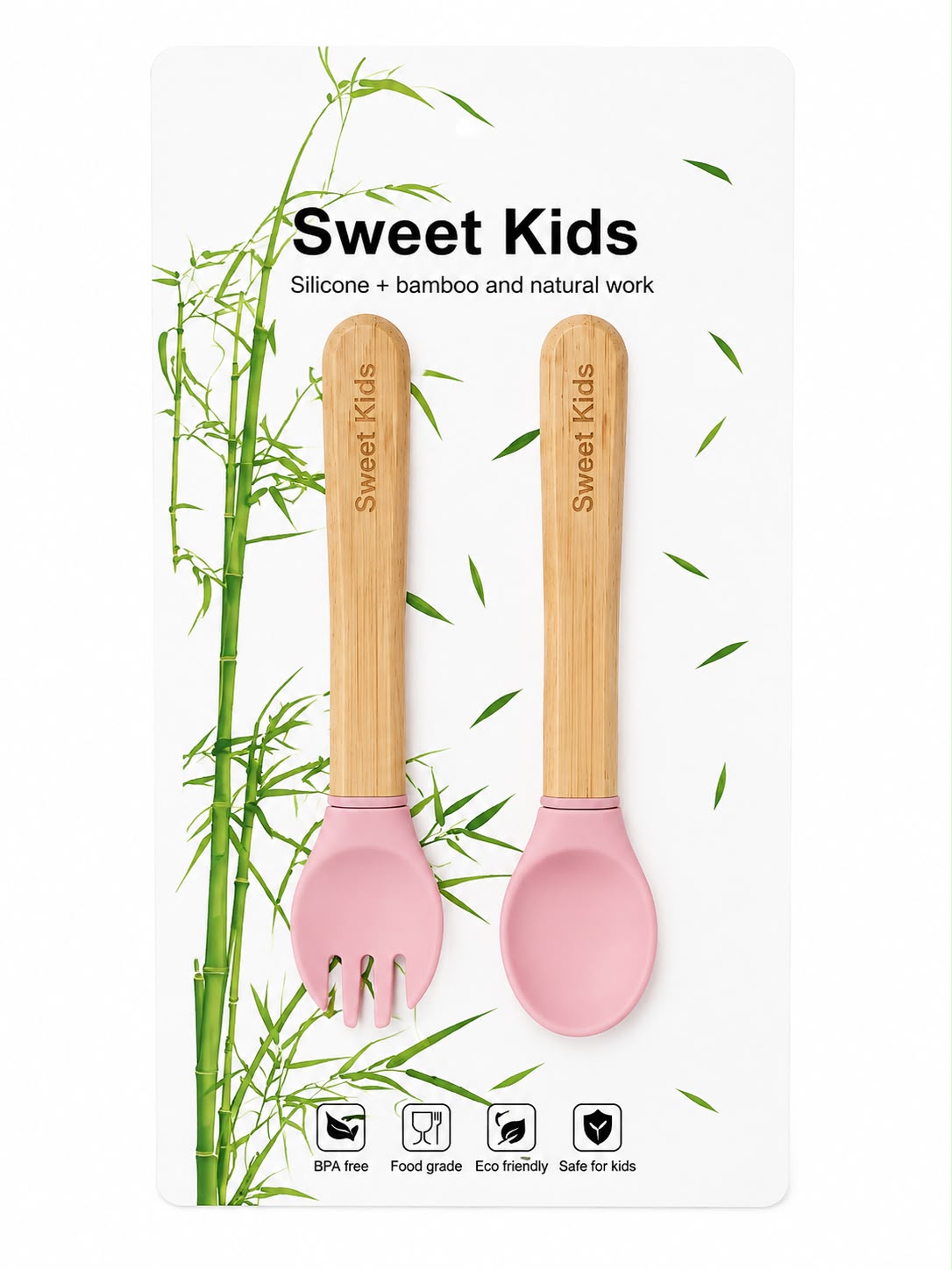 Sweet Kids - Set Lugë &Pirun për Fëmijë (Silikon + Bambu)