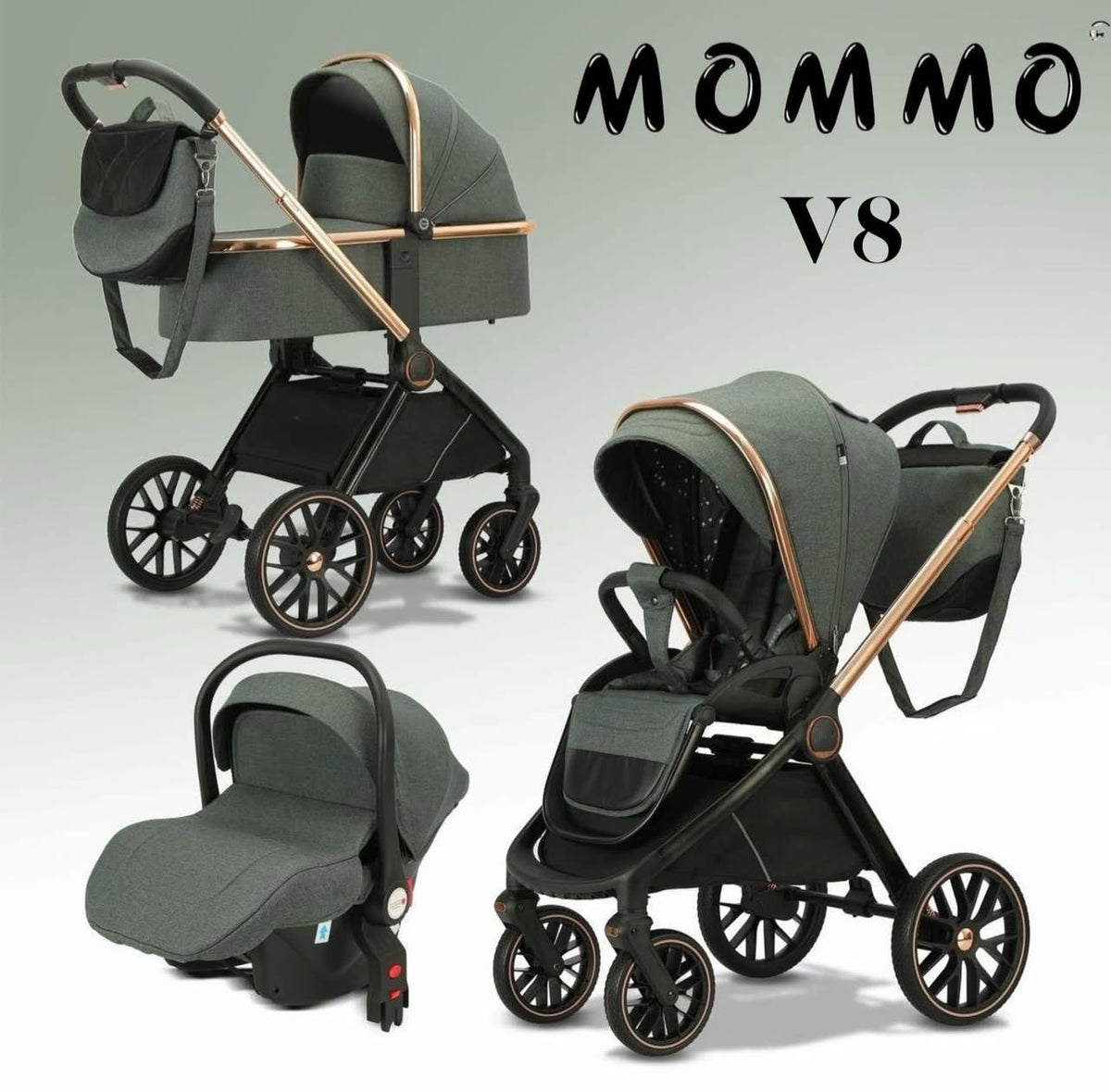 MOMMOV8Karrocë Premium 3 në 1 për Fëmijë