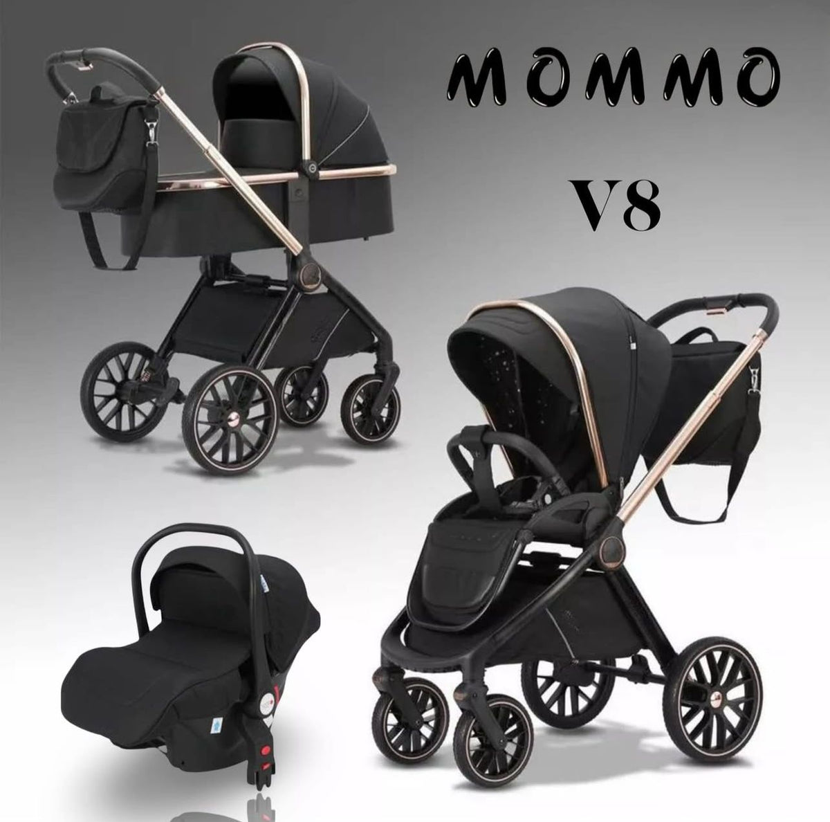 MOMMOV8Karrocë Premium 3 në 1 për Fëmijë