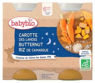 Babybio Good Night Carrot Butternut Squash Rice Jar+6months 2x200gr