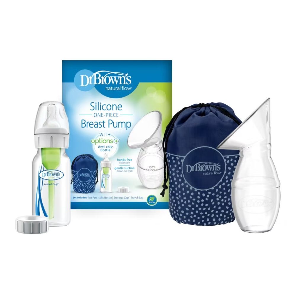 Dr. Brown’s Natural Flow – Pompe Gjiri Silikoni per mbledhjen e qumeshtit te gjirit + Biberon anti-kolik 120ml