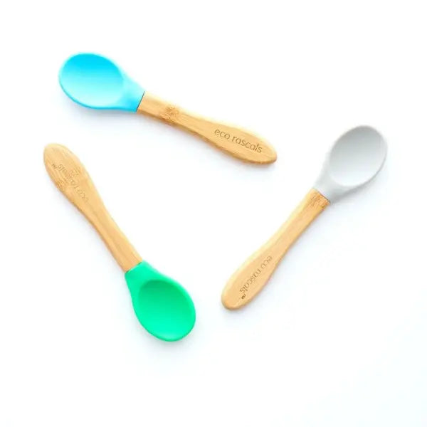 Eco Rascals- BAMBOO SPOONS luge x3 bambuje dhe silikoni per ushqimin e bebushave