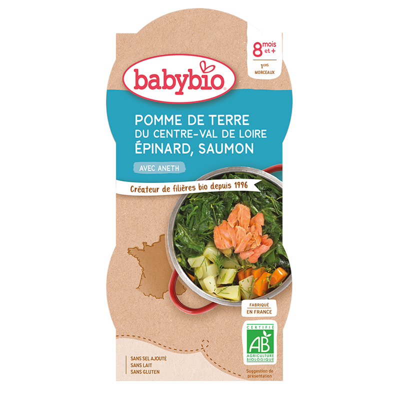Babybio Potato, Spinach & Salmon +8months 2x200gr